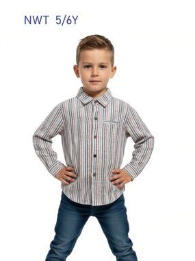 Me & Henry Multi-color Stripe Flannel Long Sleeve Shirt - Boy Size 5/6Y